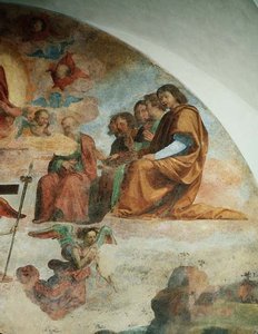 Poslední soud, detail zobrazující apoštoly nalevo od Krista od Fra Bartolomeo