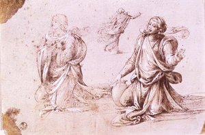Tři studie ženských postav pro Žena ze Samaří (pero a inkoust na papíře) od Fra Bartolomeo
