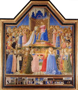 Korunovace Panny Marie, kolem 1430-32 (tempera na panelu) - „“Korunovace Panny Marie““ Malba Guida di Pietro (nebo Fra Giovanni da Fiesole) od Fra Angelico ou il Beato (1387-1455) 15. stol. Slunce. 2,09x2,06 m Paříž, musee du Louvre.
