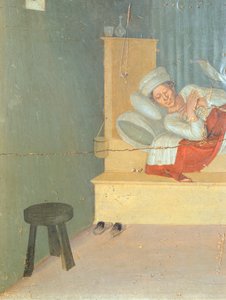 Léčivý jáhen Justinián, obrazy predely zobrazující příběh svatého Kosmy a svatého Damiána ze San Marco Oltářní obraz od Giovanniho da Fiesole známého jako Fra Angelico (1400-kolem 1455), tempera na dřevě, 37x45 cm, detail, kolem 1443