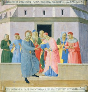 Vložka zobrazující Jidáše přijímajícího odměnu, panel z Armadio degli Argenti (Stříbrná truhla) se životem Ježíše od Fra (c.1387 1455) Angelico
