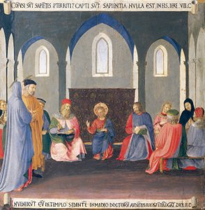 Vložka zobrazující spor s lékaři v chrámu, panel z Armadio degli Argenti (Stříbrná truhla) se životem Ježíše od Fra (c.1387 1455) Angelico
