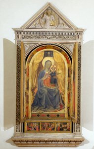 Das Linaiuoli-Triptychon (mit offenen Flügeln): Die Jungfrau und das Kind auf dem Thron mit St. Johannes dem Täufer und St. Markus von Fra  Angelico