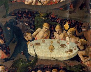 Konečný rozsudek: démoni v podsvětí s nimi špatně zacházejí. Obraz Guido di Pietro (nebo Fra Giovanni da Fiesole) dit Fra Angelico ou il Beato (1400-1455)