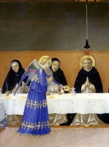Das Mahl der Mönche, serviert von den Engeln - der untere Teil (die Predelle) der „Krönung der Jungfrau“ darstellend Christus am Grab und sechs Episoden aus dem Leben des heiligen Dominikus, Gründer des Ordens, zu dem die Angelicode gehörten von Guido di P