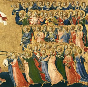 Kristus oslaven na dvoře nebes, detail hudebních andělů z pravé strany, 1419-35 (tempera na panelu) (detail 4052) od Fra Angelico