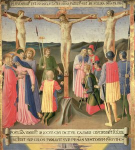 Kristus na kříži mezi dvěma zloději, detail ze čtvrtého panelu Stříbrného pokladu Santissima Annunziata, kolem 1450-53 (tempera na panelu) od Fra Angelico
