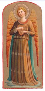 Barevný litotisk Fra Angelico anděl hudební nástroj, c. 1910 od Fra Angelico
