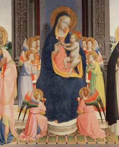 Detail z Politico Di San Domenico zobrazující Pannu a Dítě trůnící s osmi anděly, kolem 1422 (tempera na panelu) (viz také 43912, 238446) od Fra Angelico