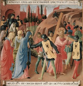 Historie Kristova života: výstup na Kalvárii, nesení kříže od Fra Angelico