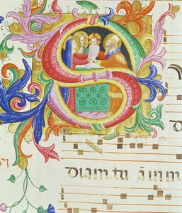 Misál 558 f.73v Historická iniciála „S“ zobrazující Prezentaci v chrámu (podrobnosti viz 88931) od Fra Angelico