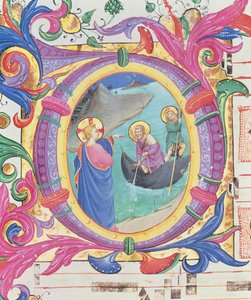 Misál 558 f.9r Historizovaná iniciála O s vyobrazením zázračného tahu ryb (detail 88928) od Fra Angelico