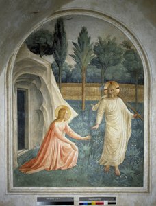 Noli tangere mě. Vzkříšený Ježíš Kristus odmítá, aby se ho svatá Marie Magdalena dotkla Freska od Guida di Pietra od Fra Angelico