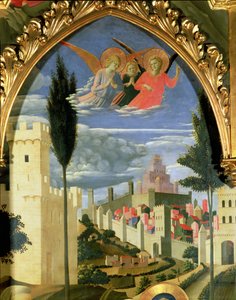 Oltářní obraz Santa Trinita, detail truchlících andělů, cca 1434 tempera a zlato na desce od Fra Angelico