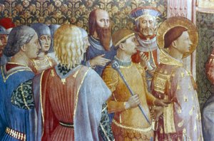 Detail St Laurence před Deciusovým tribunálem, polovina 15. století. od Fra Angelico