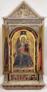 Triptych Linaiuoli (s otevřenými okenicemi): Panna a dítě trůnící se sv. Janem Křtitelem a sv. Markem, 1433 (tempera na panelu) (podrobnosti viz 119416) od Fra Angelico