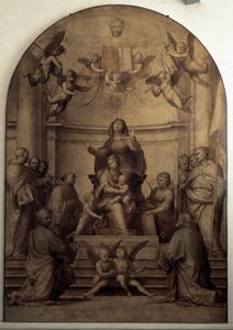 Pala del Gran Consiglio představující svatou Annu, Pannu Marii a děti Ježíše a svatého Jana Křtitele obklopené svatými. od Fra Bartolommeo