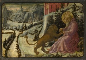 Panel svatého Jeronýma a lva Predella na oltáři Pistoia Santa Trinità, 1455-1460 od Fra Filippo Lippi