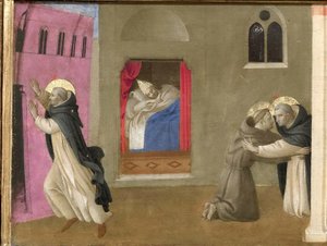 Sen papeže Inocence III. Cortona Polyptych detail predely, cca 1437.