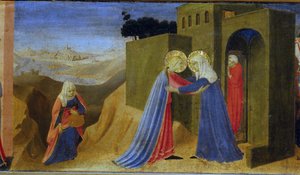 Návštěva. Predella oltářního obrazu Zvěstování, c. 1433-1434.
