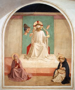 Kristus se vysmíval v přítomnosti Panny Marie a svatého Dominika od Fra school of Angelico