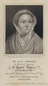 Anna Williams, velšská básnířka a přítelkyně anglického spisovatele Samuela Johnsona (rytina) od Frances (after) Reynolds