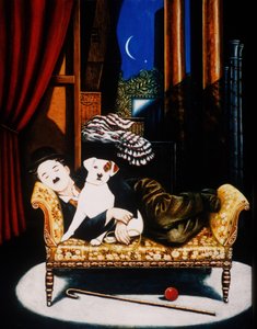 Charlie Chaplin and Scraps, 1992 (oleje a tempery na panelu) od Frances Broomfield