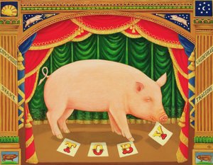 Toby the Learned Pig, 1998 (olej a tempera na panelu) od Frances Broomfield