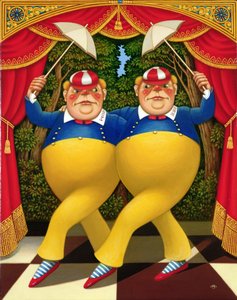 Tweedledum and Tweedledee, 1998 (olej a tempera na panelu) od Frances Broomfield