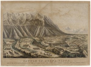 Bitva u Buena Vista, 1847 (chromolitografie na tkaném papíře) od Frances Flora Bond Palmer