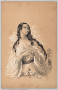 Žena držící květiny, v The New York Drawing Book, obsahující řadu originálního designu..., 1847.