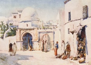 Zaouia v ulici Tourbet el Bey, Tunis (barevná litografie) od Frances Nesbitt