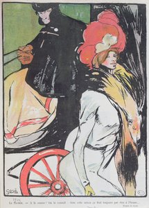 Karikatura zobrazující taxikáře s kurtizánou, 1901