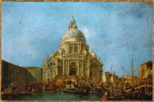 Dóže navštěvuje La Salute 21. listopadu, v den, kdy si připomínáme konec morové epidemie v roce 1630 ... od Francesco (circle of) Guardi