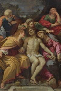 Oplakávání Krista se svatým Janem, Marií Magdalenou, Marií Salomé, Josefem z Arimatie a Pannou Marií od Francesco Albani