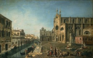 Pohled na Benátky s kostelem Santi Giovanni e Paolo. 1735-1740