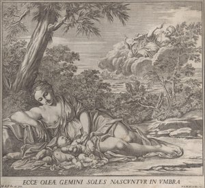 Latona a její spící dvojčata, Apollo a Diana, v krajině, 1705. od Francesco Antonio Meloni