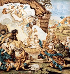 Betlém, malovaný majolikový talíř, Francesco Antonio Xaverio Grue (1686-1746), výroba Abruzzo Castelli, Itálie od Francesco Antonio Xaverio Grue