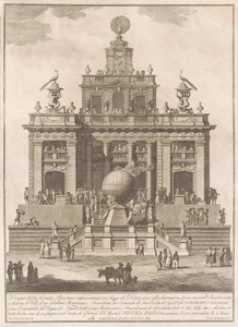 Seconda Macchina pro Čínu z roku 1785: Palác potěšení se vzduchovým balónem od Francesco Barbazza, after Giuseppe Palazzi