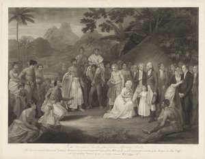 Kapitán James Wilson z Otaheité Postoupení Matavai (na Tahiti) kapitánu Jamesi Wilsonovi Postoupení distriktu Matavai na ostrově Otaheite kapitánu Jamesi Wilsonovi za použití misionářů vyslaných tam touto společností od Francesco Bartolozzi