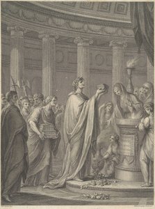 Římský vojevůdce Julius Caesar zasvěcuje chrám Venuše Genetrix na Caesarově fóru v Římě, 46 př. n. l. od Francesco Bartolozzi
