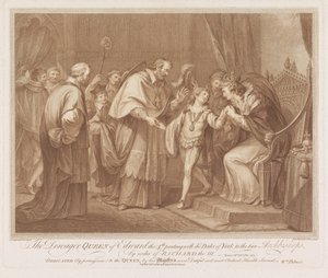 Weduwe van Edward IV. Staat haar zoon aan twee aartsbisschoppen af Vdova královna Edwarda 4. se loučí s vévodou z Yorku se dvěma arcibiskupy na příkaz Richarda III. (titul na předmětu) od Francesco Bartolozzi