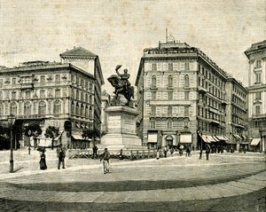 Muistomerkki Viktor Emmanuel II:lle (1820-1878), kirjoittanut Francesco Barzaghi (1839-1892), Piazza Corvetto, Genova, Liguria, Italia od Francesco Barzaghi