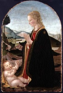 Virgin Adoring the Child (tempera se zlatem na panelu) od Francesco Botticini