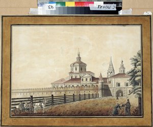 ""Vue du monastere Andronik (Andronikov ou Andronikof) a Moscou""(Klášter sv. Andronika v Moskvě) Aquarelle de Francesco Camporesi (1747-1831) 1780 okolí Státní skanzen Trojiční lávry sv. Sergia (Laure de la Trinite-Saint-Serge (Tr od Francesco Camporesi