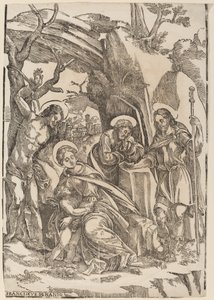 Svatá rodina se svatým Sebastianem a svatým Rochem od Francesco Denanto