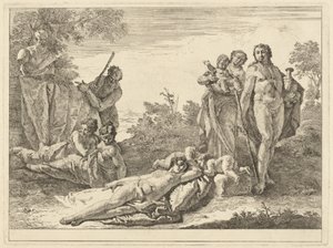 Devět figurek kolem Herm of Pan od Francesco Fontebasso