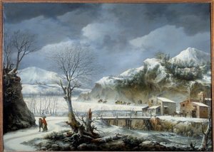 Zimní krajinomalba od Francesca Foschiho (zemřel 1805) 18. století Lille, Muzeum výtvarných umění