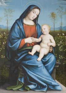 Madona s dítětem v růžové zahradě, Raibolini Francesco zvaný Francesco Francia (olej na desce)