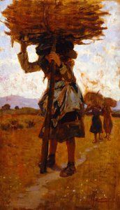 Dřevorubačky ze San Rossore (studie) Francesco Gioli (1846-1922), olej na panelu, 39x22 cm